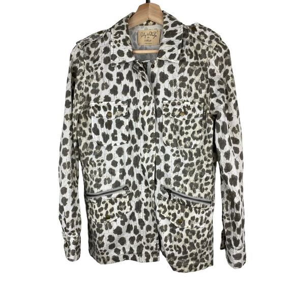 Lily Aldridge for Velvet Women's P Cream Green Leopard Print Utility Jacket - Picture 1 of 10